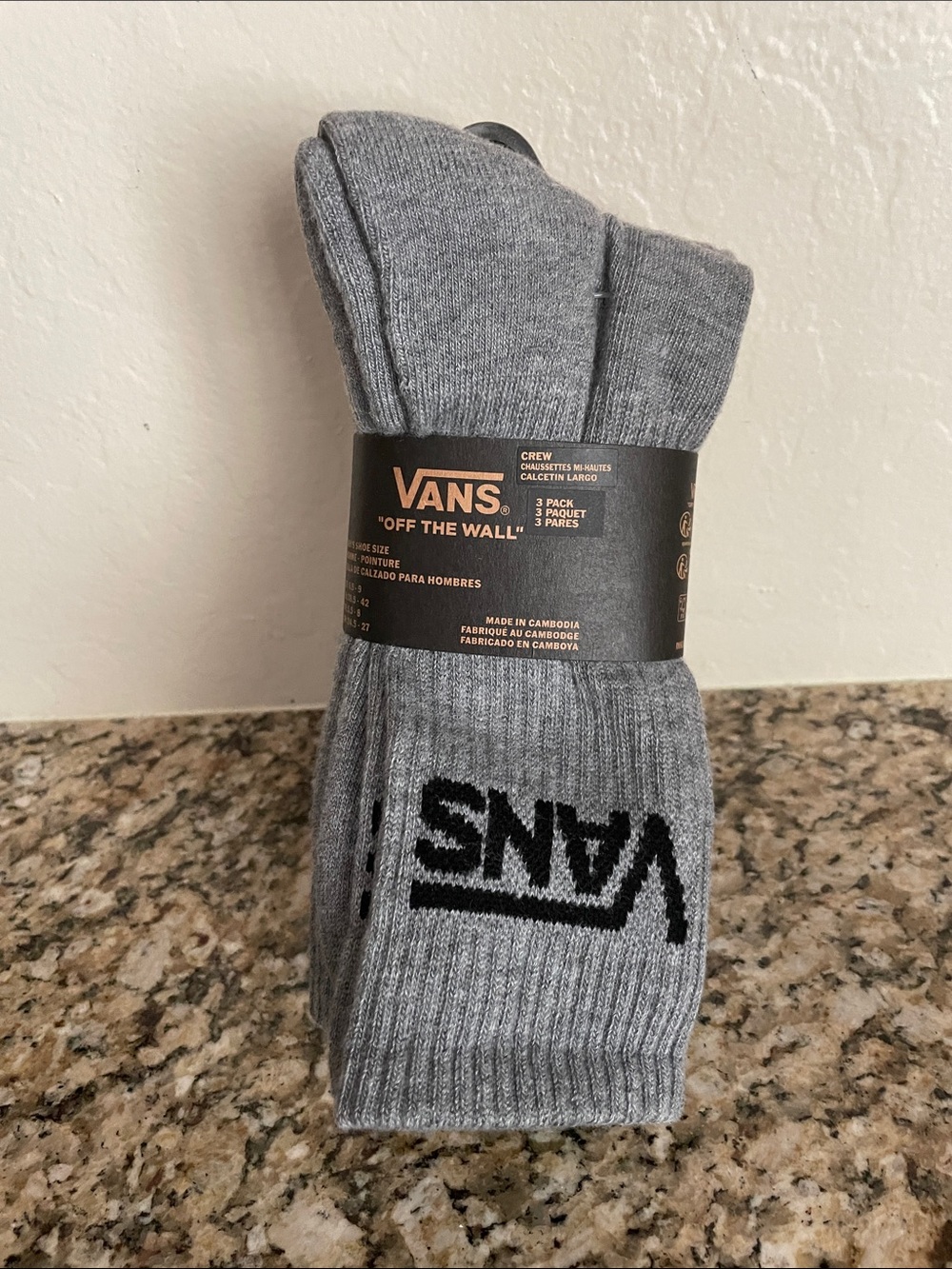 Vans Gray Crew Socks with Black Logo - 3 Pack